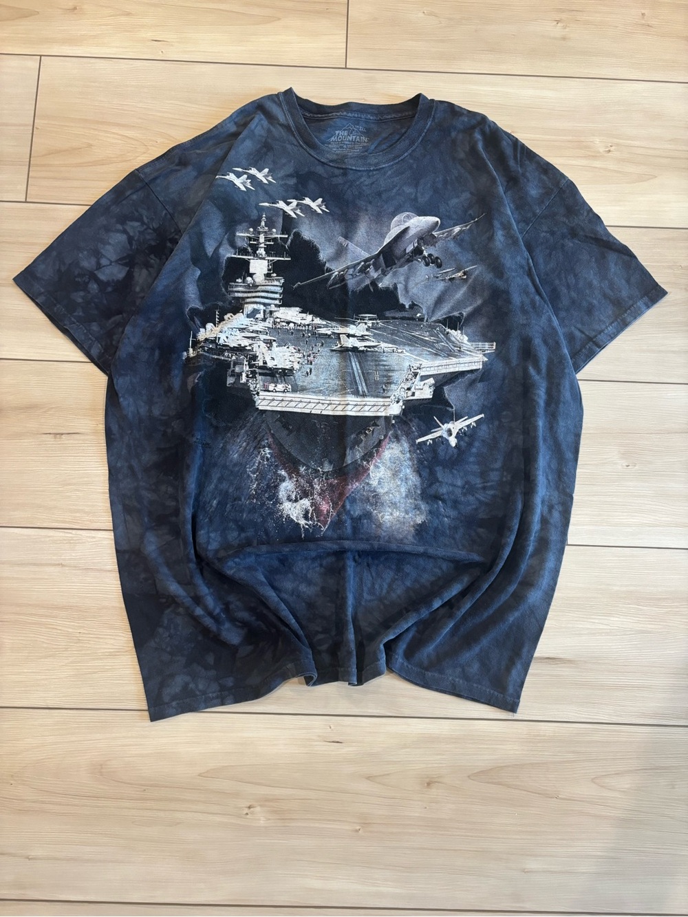 The Mountain Vintage Navy Blue Aircraft Carrier Military Tie Dye Graphic Tee